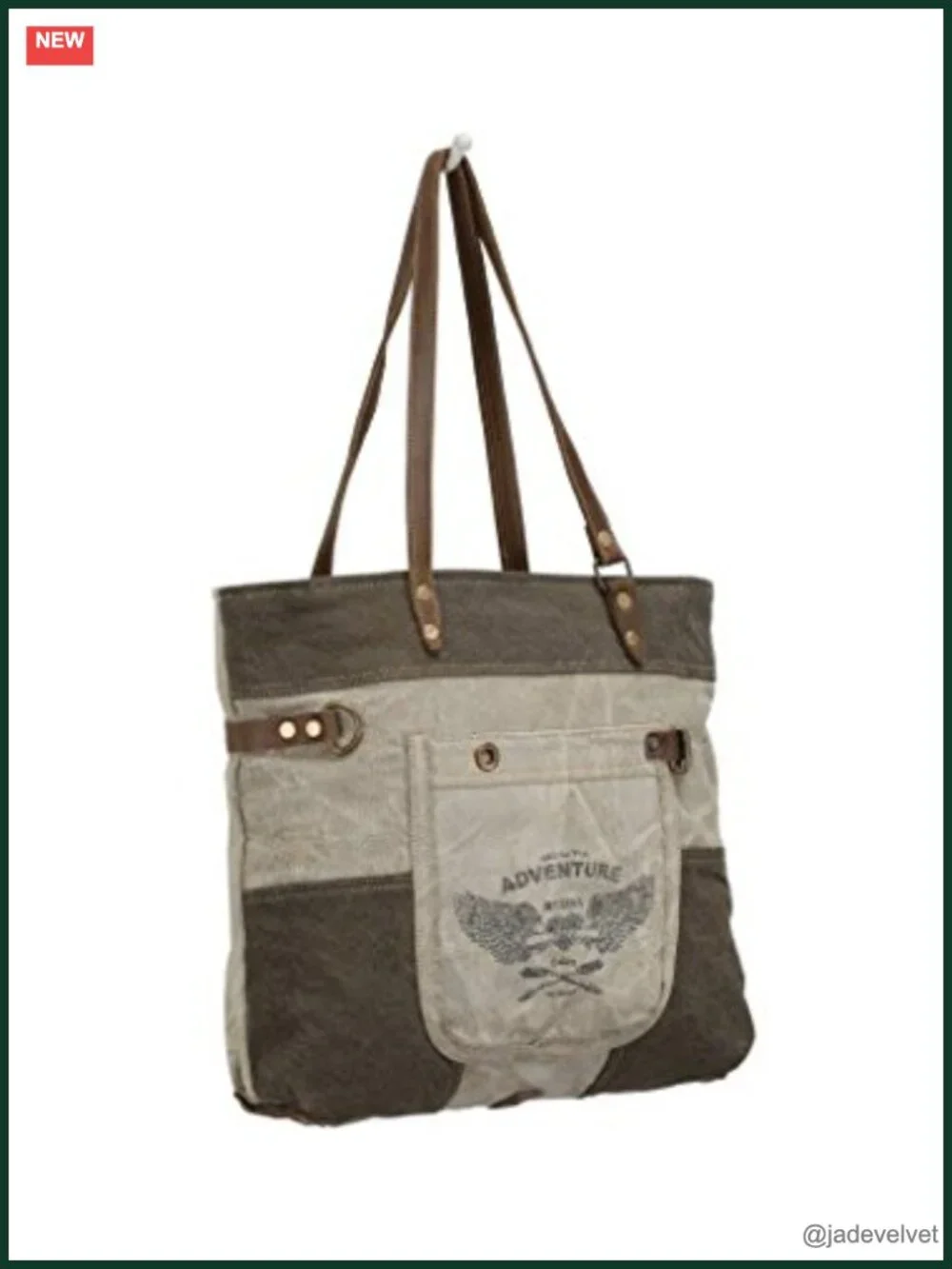 Canvas Tote Bag with Leather Detailing, Handcrafted Military Style
